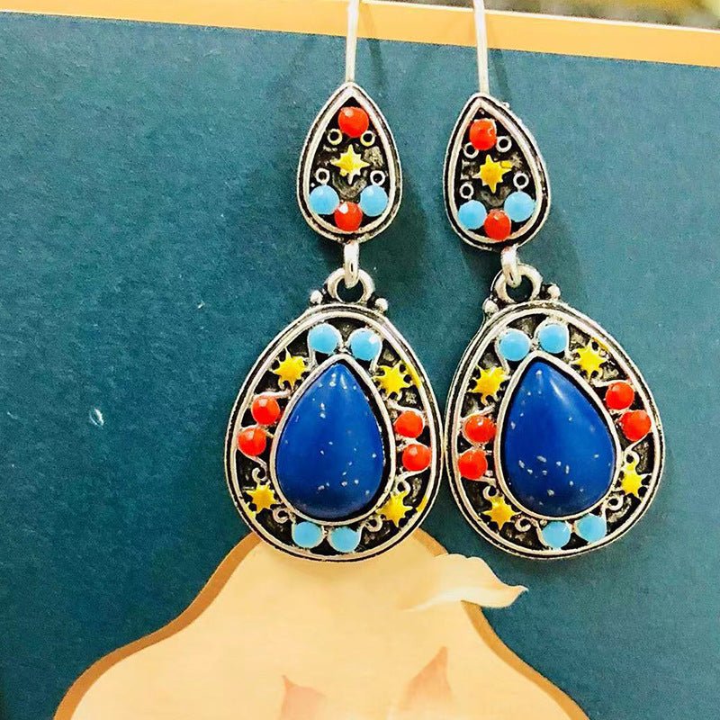 New retro blue earrings bohemian ethnic style-Jewearrings