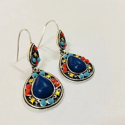 New retro blue earrings bohemian ethnic style-Jewearrings