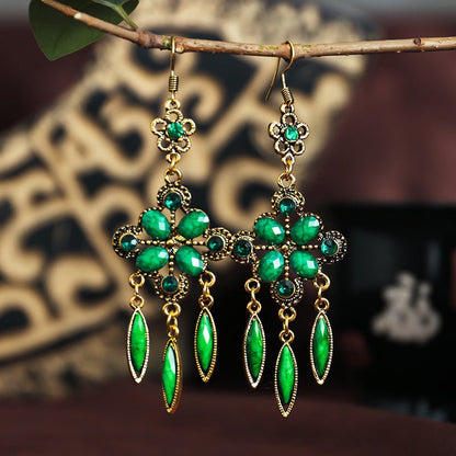 New Retro Ethnic Style Accessories Diamond Hole Blue Long Fringe Earrings Women-Jewearrings