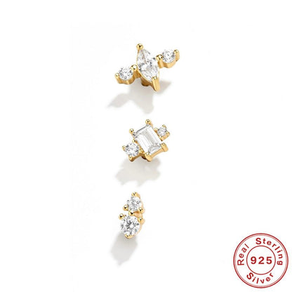 New S925 Sterling Silver Geometric Diamond Stud Earrings Set-Jewearrings