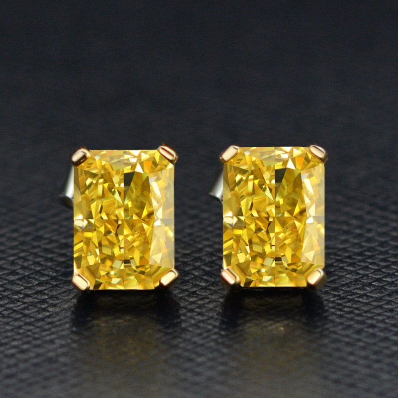 New S925 Sterling Silver Yellow Diamond Stud Earrings Ice Flower-Jewearrings