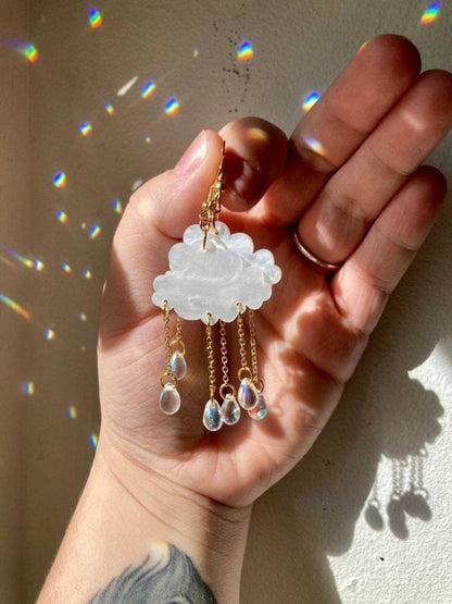 New Simple Creative Acrylic Rain Cloud Earrings Crystal-Jewearrings