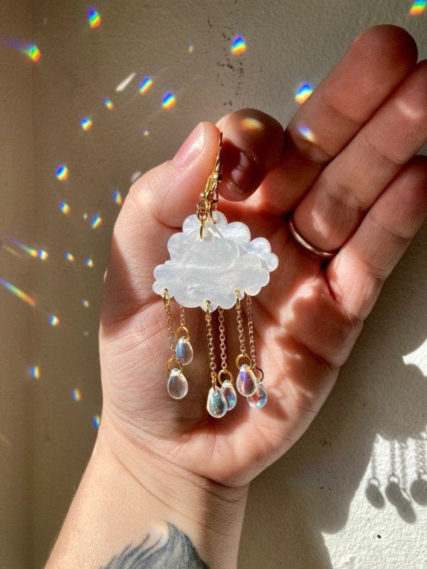 New Simple Creative Acrylic Rain Cloud Earrings Crystal-Jewearrings