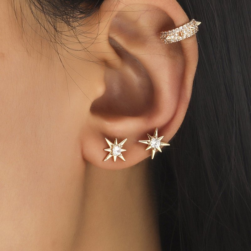 New Simple Star Small Diamond Earrings, Geometric Pearl Zircon Earrings Without Pierced Ears-Jewearrings