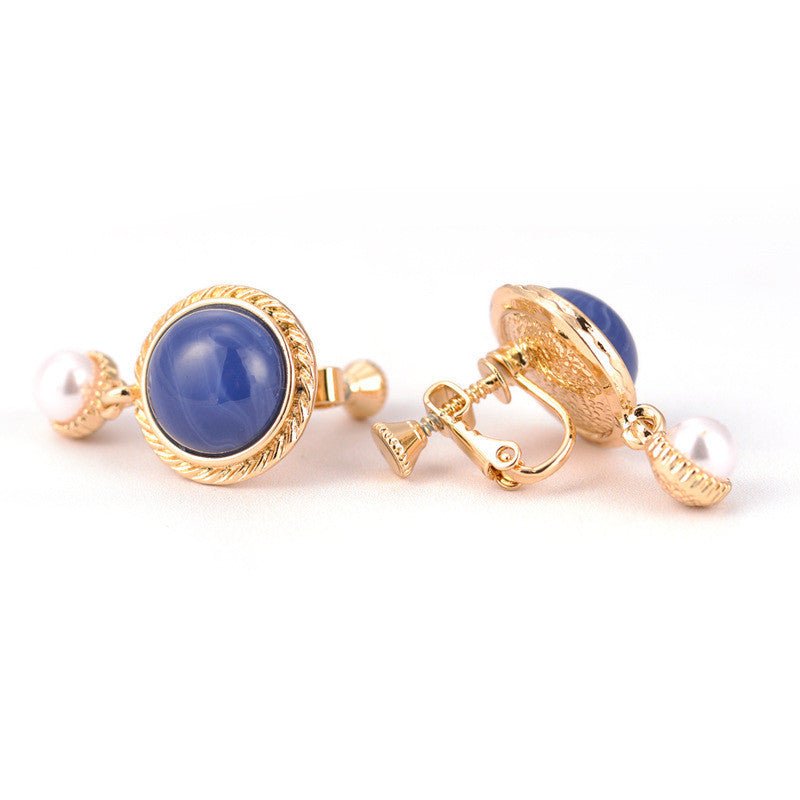 New Style Ear Clip Without Pierced Klein Blue Retro Pearl Stud Earrings-Jewearrings