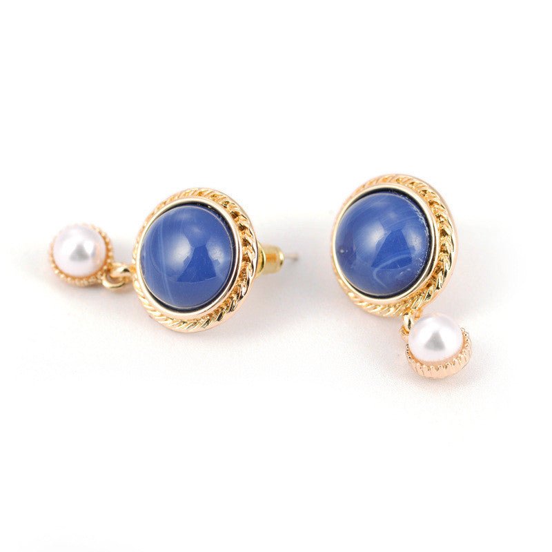 New Style Ear Clip Without Pierced Klein Blue Retro Pearl Stud Earrings-Jewearrings