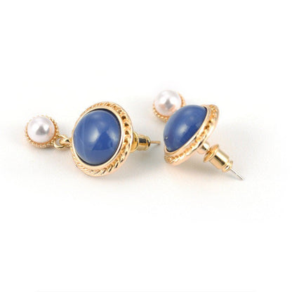 New Style Ear Clip Without Pierced Klein Blue Retro Pearl Stud Earrings-Jewearrings