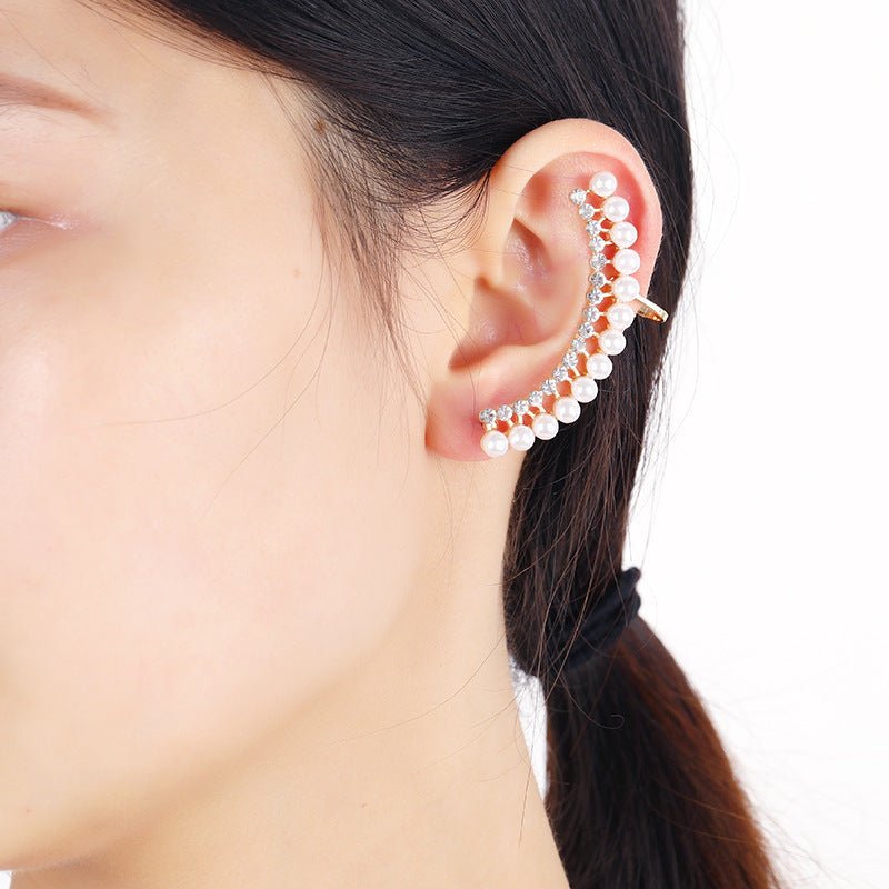 New Style Earrings Personality Exaggerated Diamond-studded Pearl Ear Clip-Jewearrings