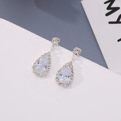 New Water Drop Diamond Stud Earrings Fashionable Temperament Tear Stud Earrings Personalized And Simple Earrings Women Silver Stud Earrings Eardrops-Jewearrings