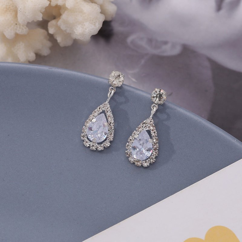 New Water Drop Diamond Stud Earrings Fashionable Temperament Tear Stud Earrings Personalized And Simple Earrings Women Silver Stud Earrings Eardrops-Jewearrings