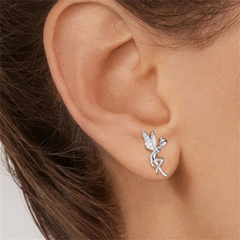 New Wings Girl Flower Fairy Stud Earrings-Jewearrings