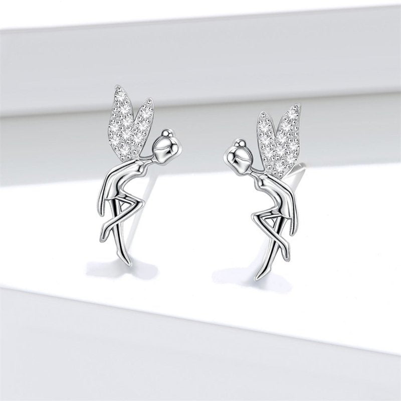 New Wings Girl Flower Fairy Stud Earrings-Jewearrings