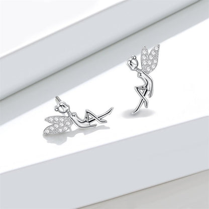 New Wings Girl Flower Fairy Stud Earrings-Jewearrings