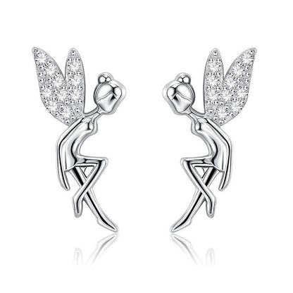 New Wings Girl Flower Fairy Stud Earrings-Jewearrings