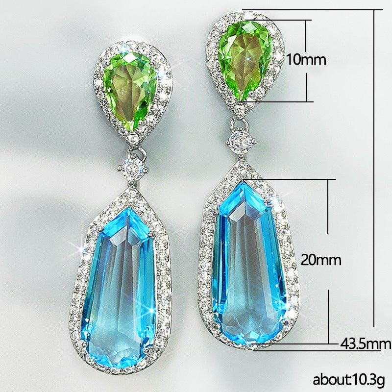 Niche Design Sea Blue Zircon Wedding Chic Bridal Dinner Earrings-Jewearrings