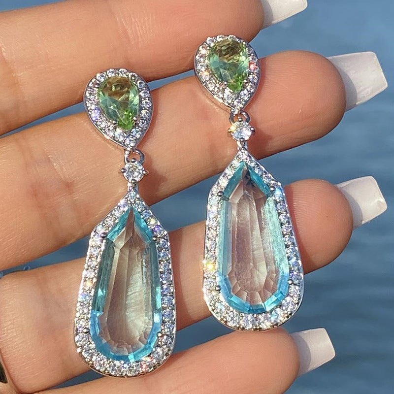 Niche Design Sea Blue Zircon Wedding Chic Bridal Dinner Earrings-Jewearrings