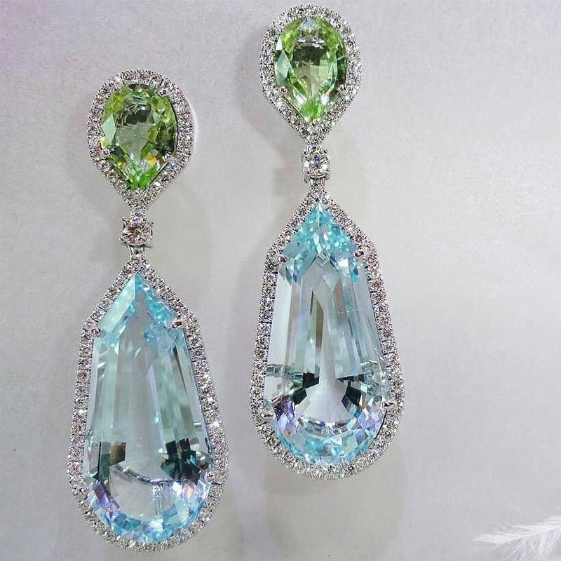 Niche Design Sea Blue Zircon Wedding Chic Bridal Dinner Earrings-Jewearrings