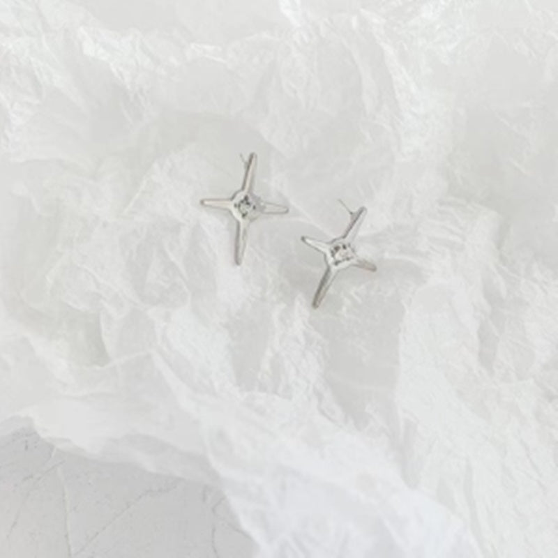 Niche Design Simple Diamond Cross Earrings-Jewearrings