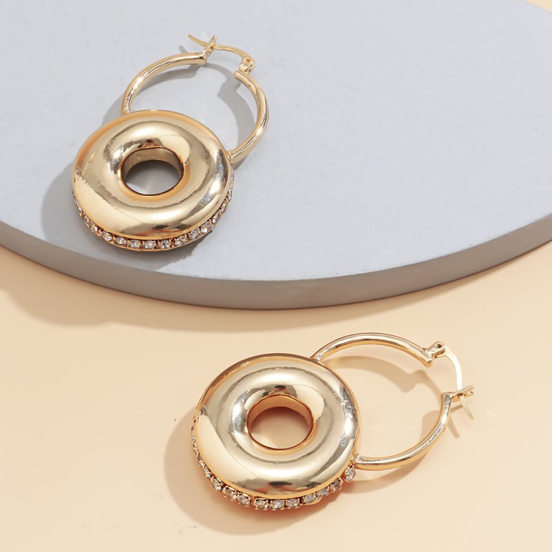 Niche Retro Gold Circle Diamond Earrings Women-Jewearrings