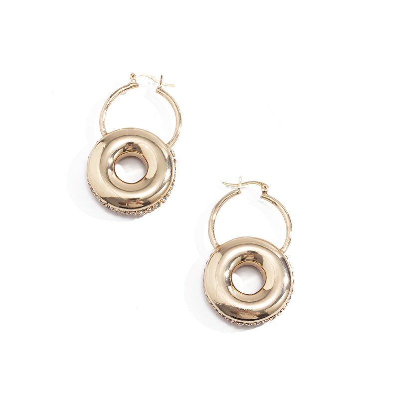 Niche Retro Gold Circle Diamond Earrings Women-Jewearrings