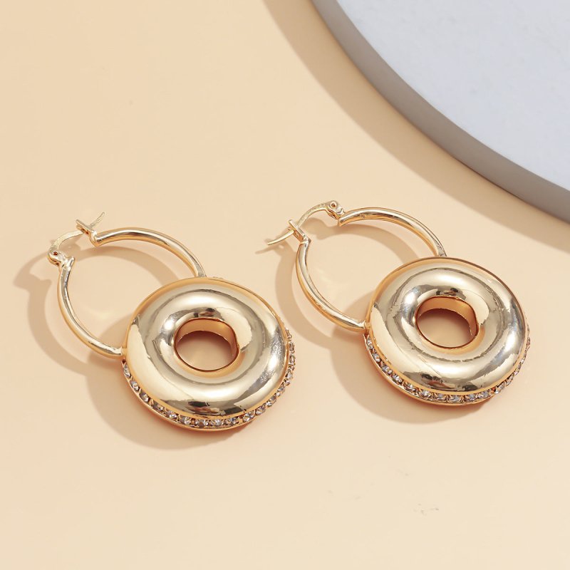 Niche Retro Gold Circle Diamond Earrings Women-Jewearrings