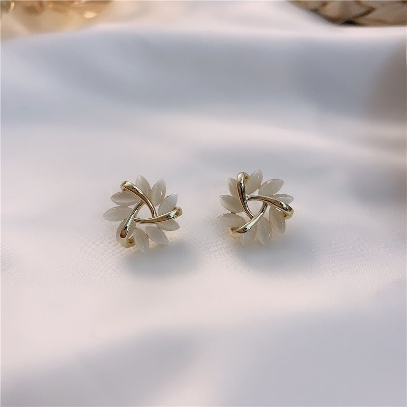 Opal Flower Stud Earrings-Jewearrings