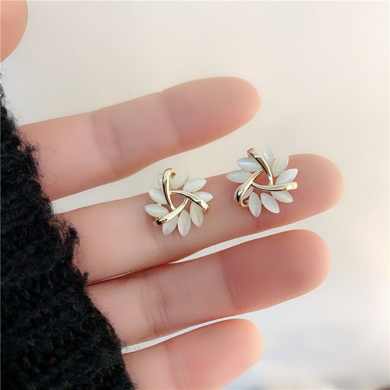 Opal Flower Stud Earrings-Jewearrings