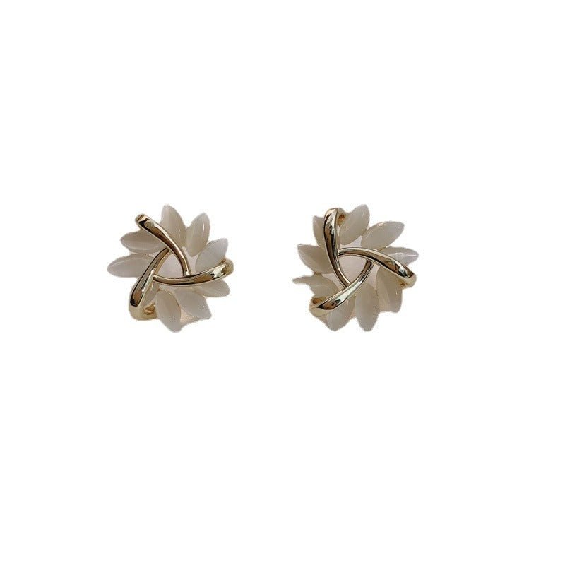 Opal Flower Stud Earrings-Jewearrings