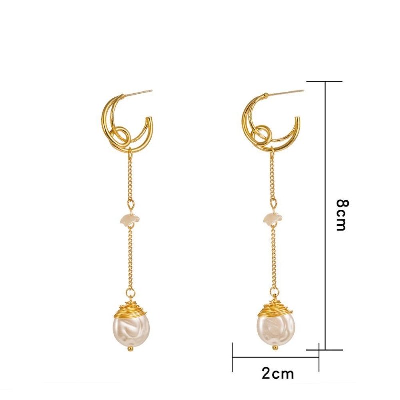 Original design jewelry moon earrings long tassel baroque pearl earrings Korean style design accessories-Jewearrings