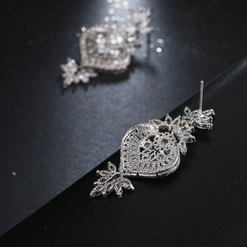 Ose Gold Luxury Big Long Flower Pendant Drop Earrings With Shining CZ Brincos Bridal Women Wedding Jewelry-Jewearrings