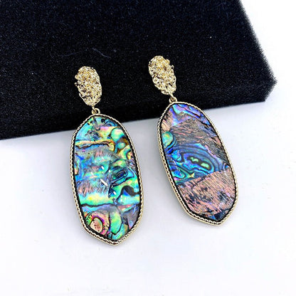 Oval Long Colorful Natural Shell High Quality Earrings-Jewearrings