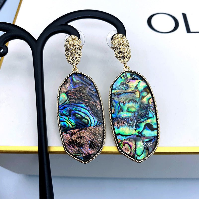 Oval Long Colorful Natural Shell High Quality Earrings-Jewearrings