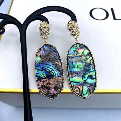 Oval Long Colorful Natural Shell High Quality Earrings-Jewearrings