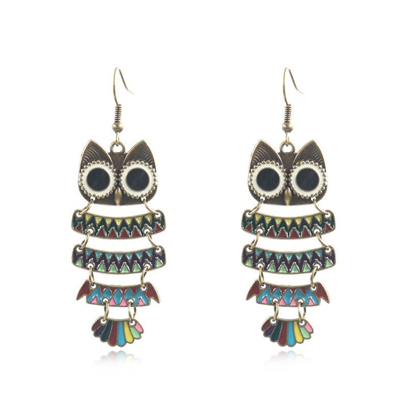 Owl Earrings Colorful Drip Earrings-Jewearrings