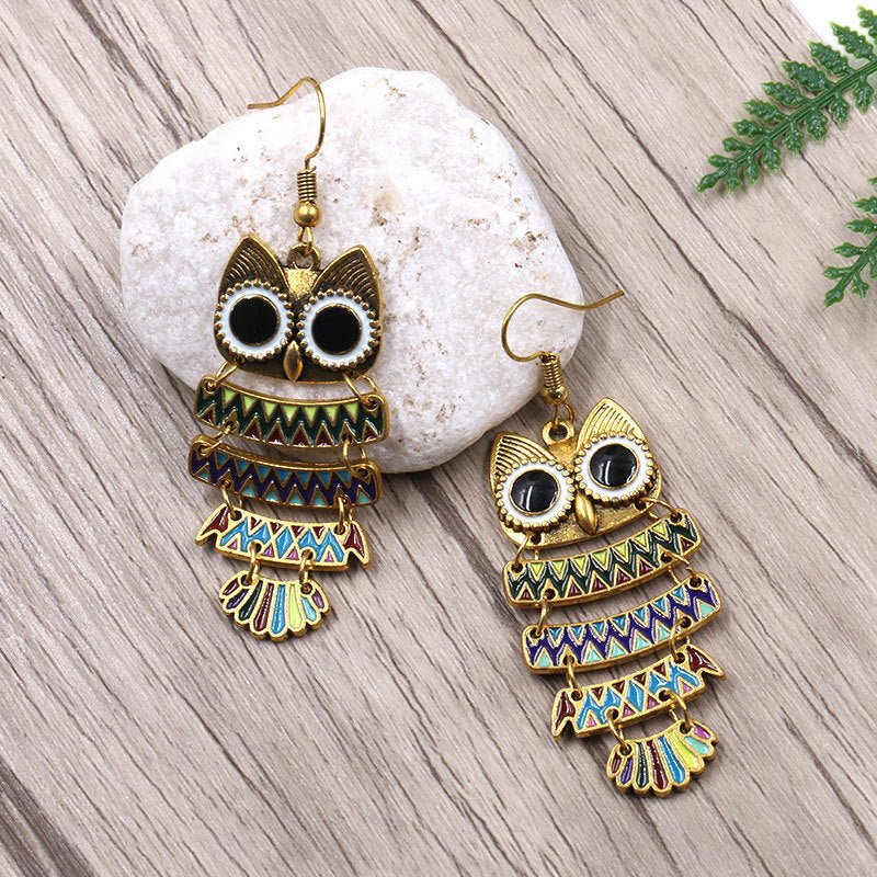 Owl Earrings Colorful Drip Earrings-Jewearrings