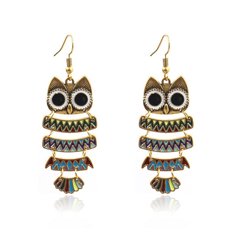 Owl Earrings Colorful Drip Earrings-Jewearrings