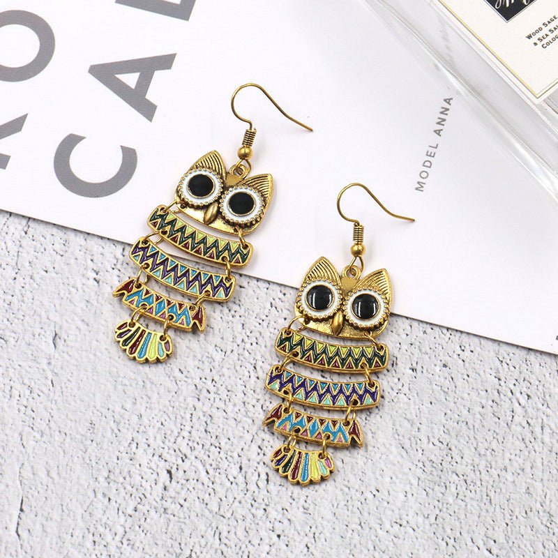 Owl Earrings Colorful Drip Earrings-Jewearrings