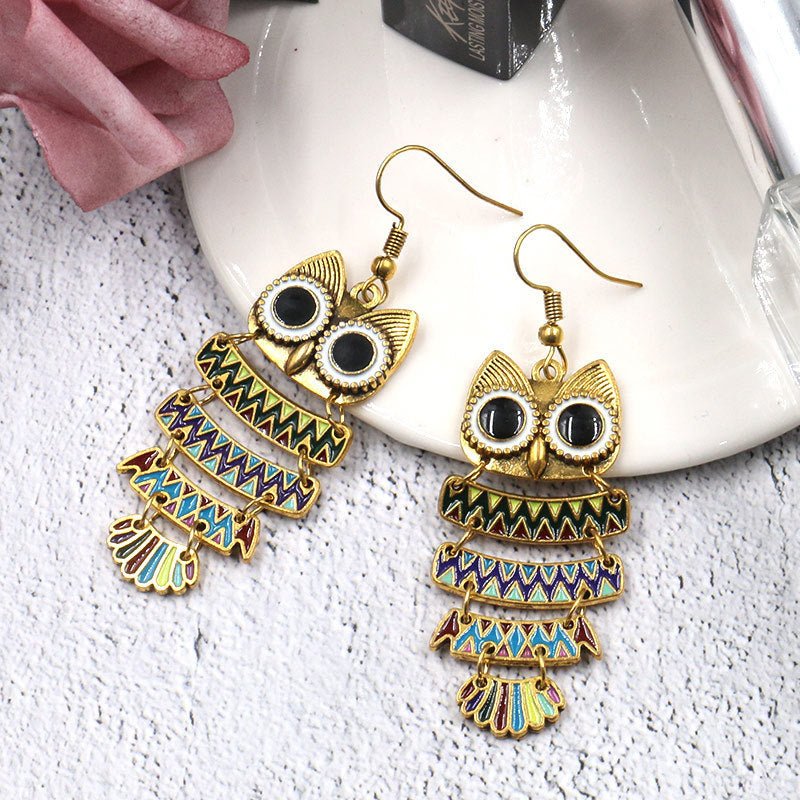 Owl Earrings Colorful Drip Earrings-Jewearrings