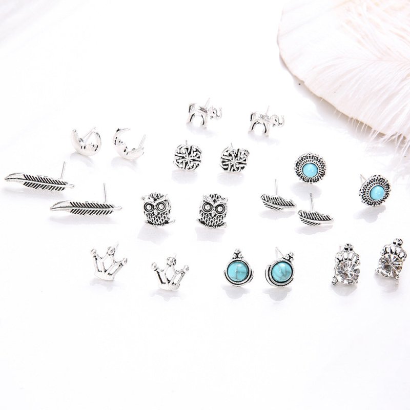 Owl Earrings Crown Diamond Set-Jewearrings