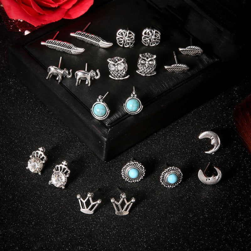 Owl Earrings Crown Diamond Set-Jewearrings