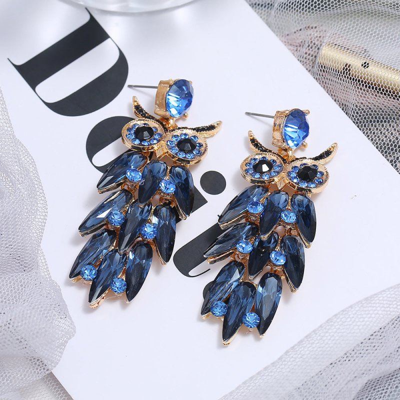 Owl Earrings Exaggerated Glass Earrings-Jewearrings