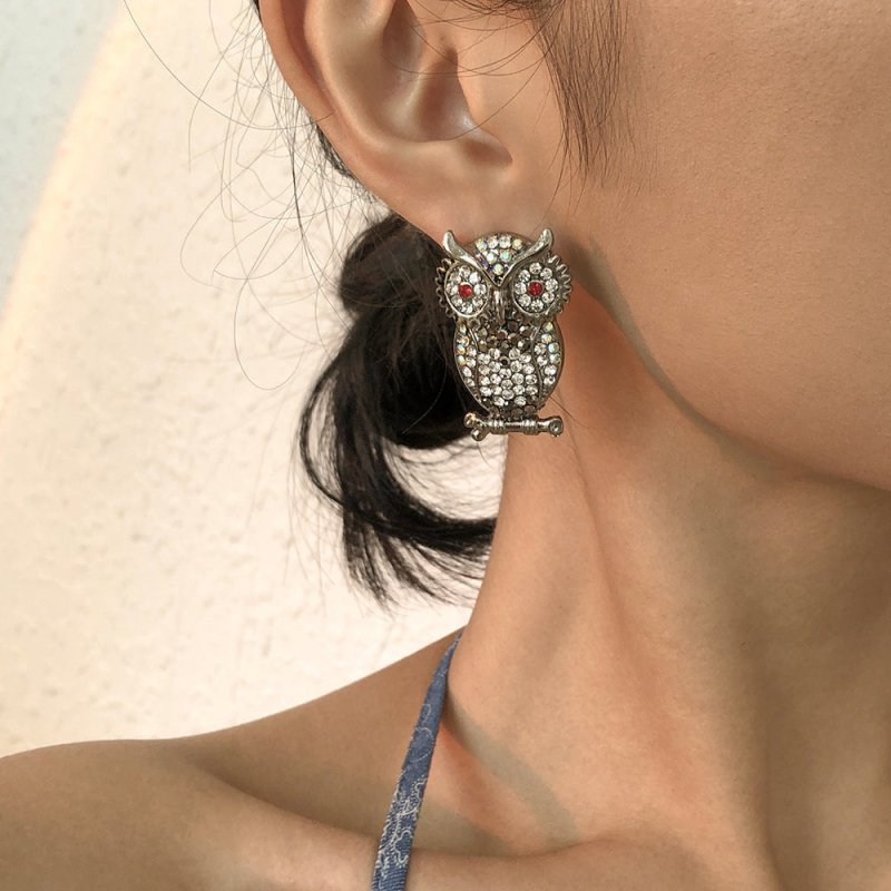 Owl Earrings Geometric Full Diamond-Jewearrings