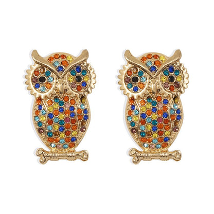 Owl Earrings Geometric Full Diamond-Jewearrings