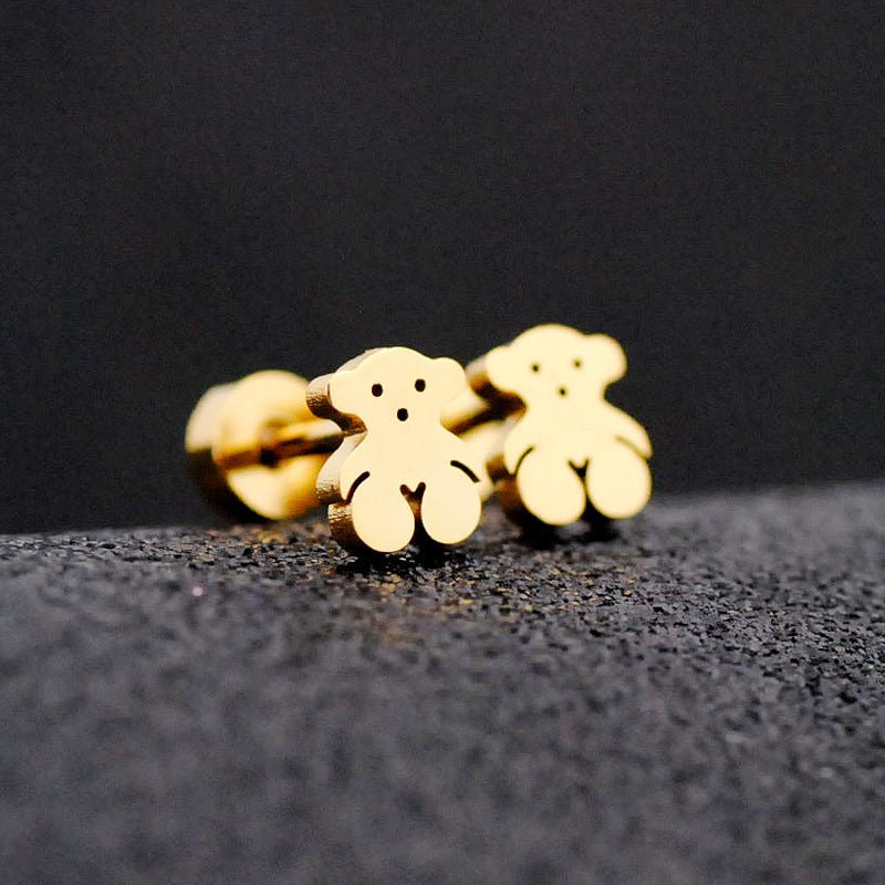 Owl Earrings Gold Plated Bear Studs-Jewearrings