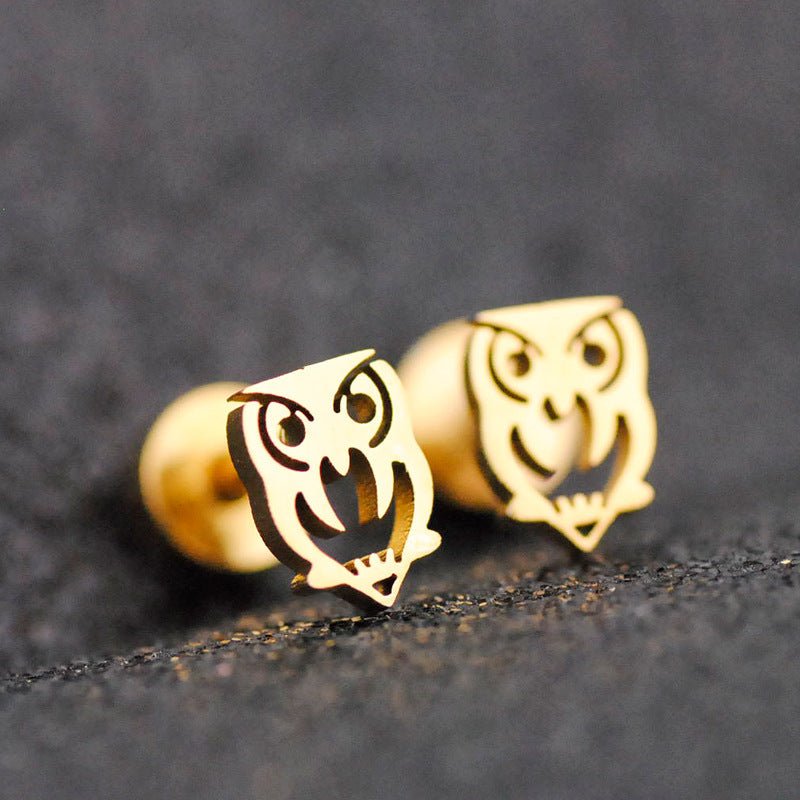 Owl Earrings Gold Plated Bear Studs-Jewearrings