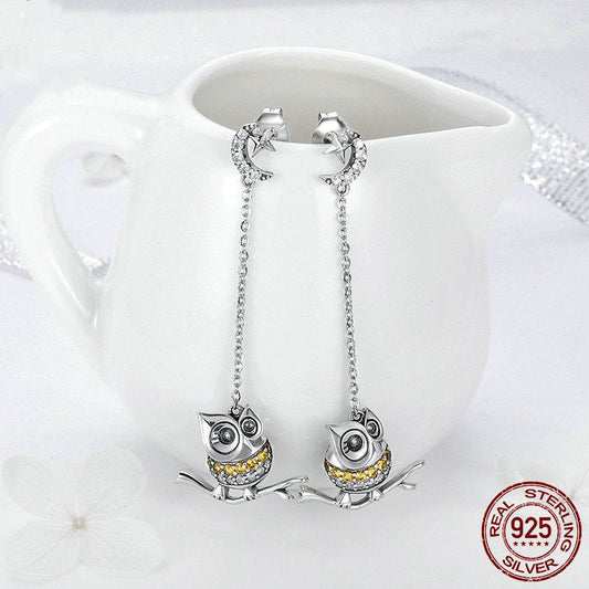 Owl Earrings Long Zircon-Jewearrings