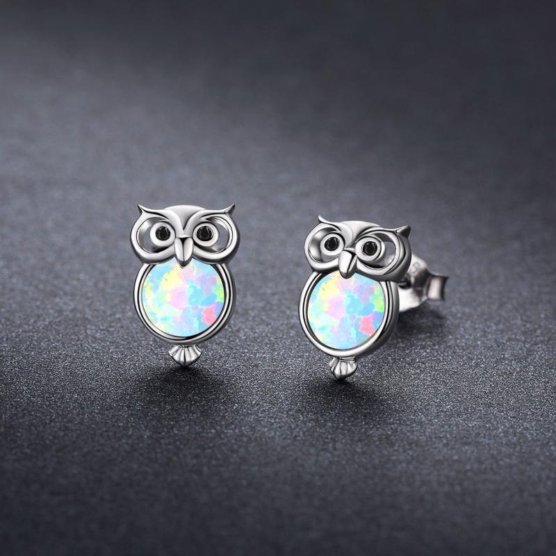 Owl Earrings Opal Studs-Jewearrings