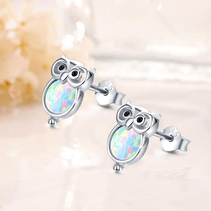 Owl Earrings Opal Studs-Jewearrings