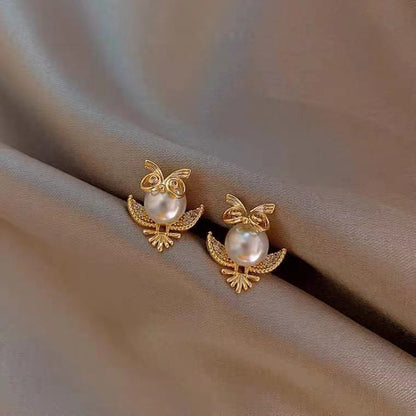 Owl Earrings Pearl Korean Temptation-Jewearrings