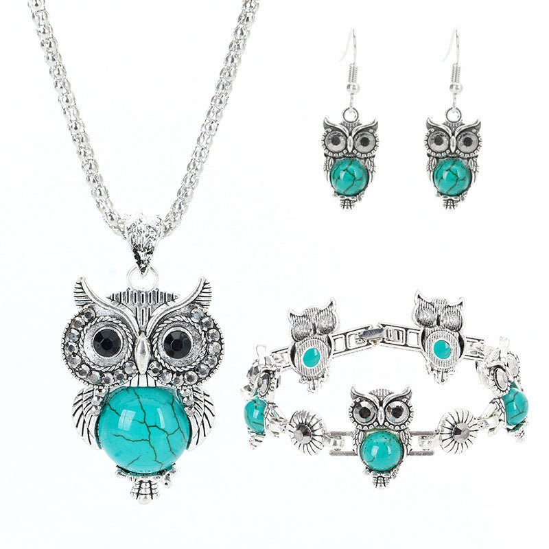 Owl Earrings Retro Turquoise Jewelry Set-Jewearrings